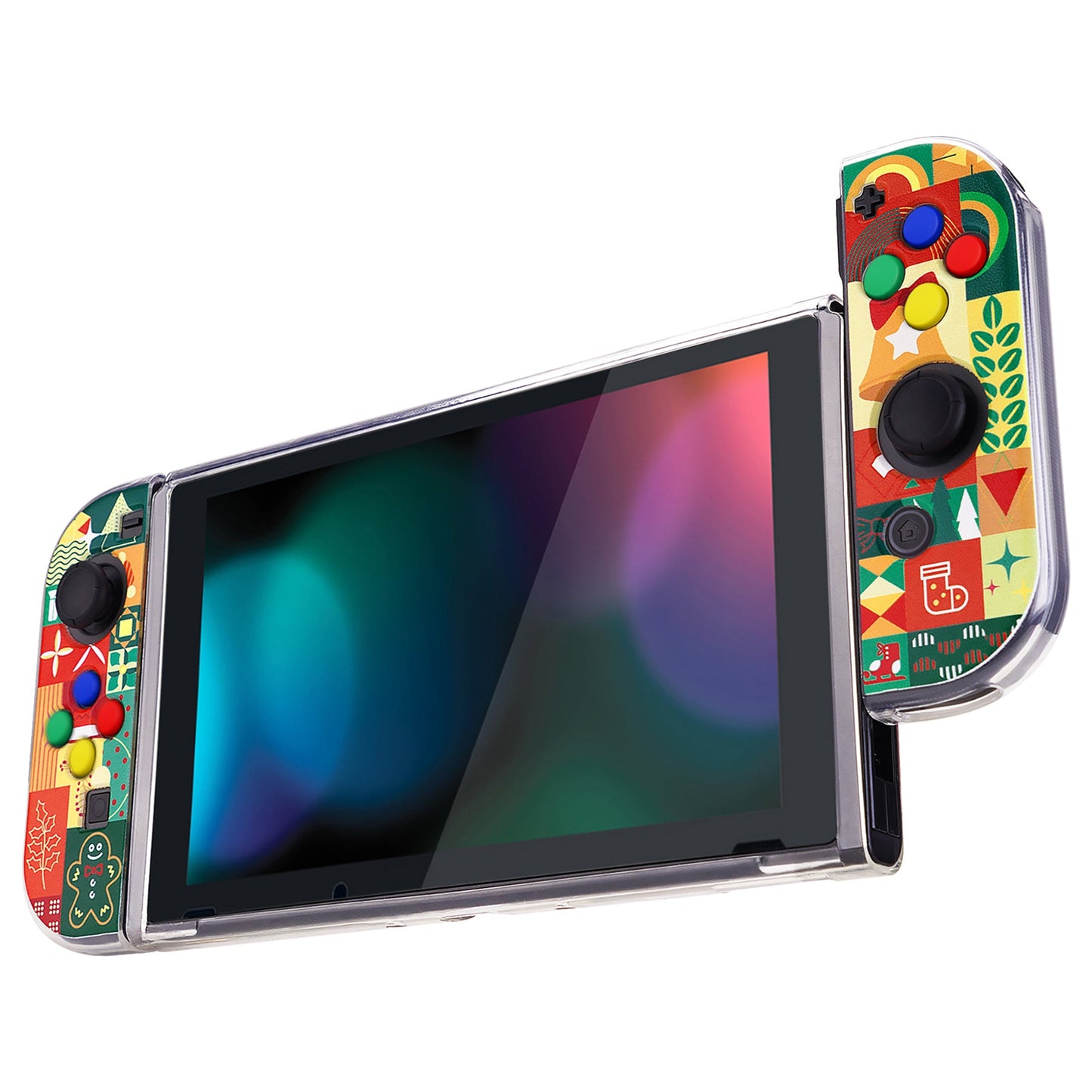 PlayVital ソフト TPU スリム保護ケース、カラフルな ABXY 方向ボタンキャップ付き NS Switch 用【クリスマスラップ】