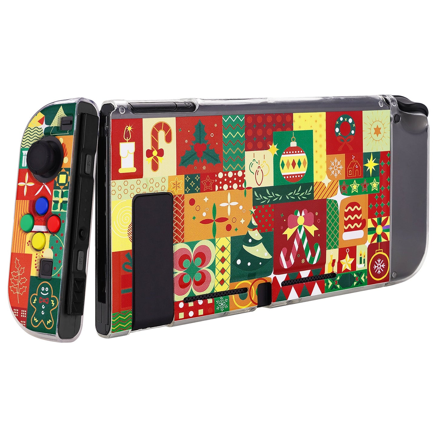 PlayVital ソフト TPU スリム保護ケース、カラフルな ABXY 方向ボタンキャップ付き NS Switch 用【クリスマスラップ】