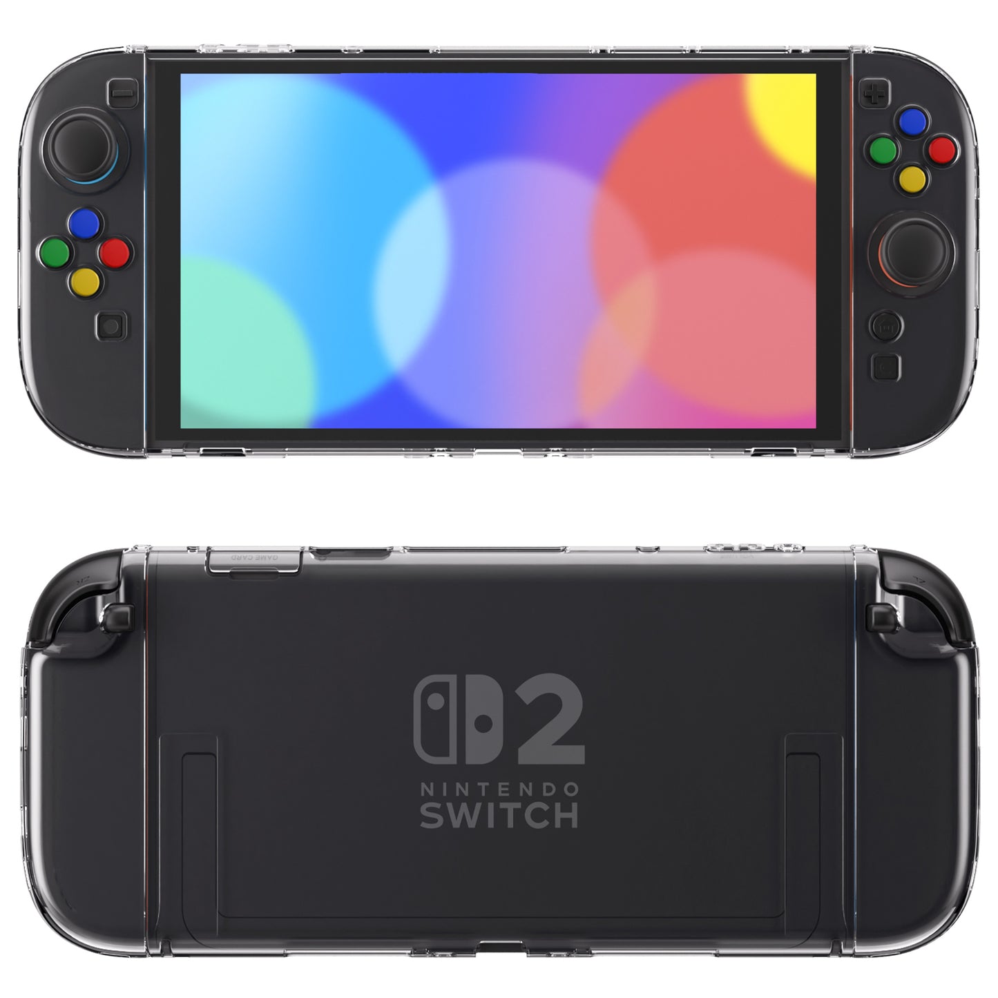 PlayVital クリアシリーズ Switch 2(2025)対応 透明ハードシェルケース ドック対応 傷防止タイプ グリップ付き保護カバー 折りたたみスタンド&親指グリップ付属【クリア】