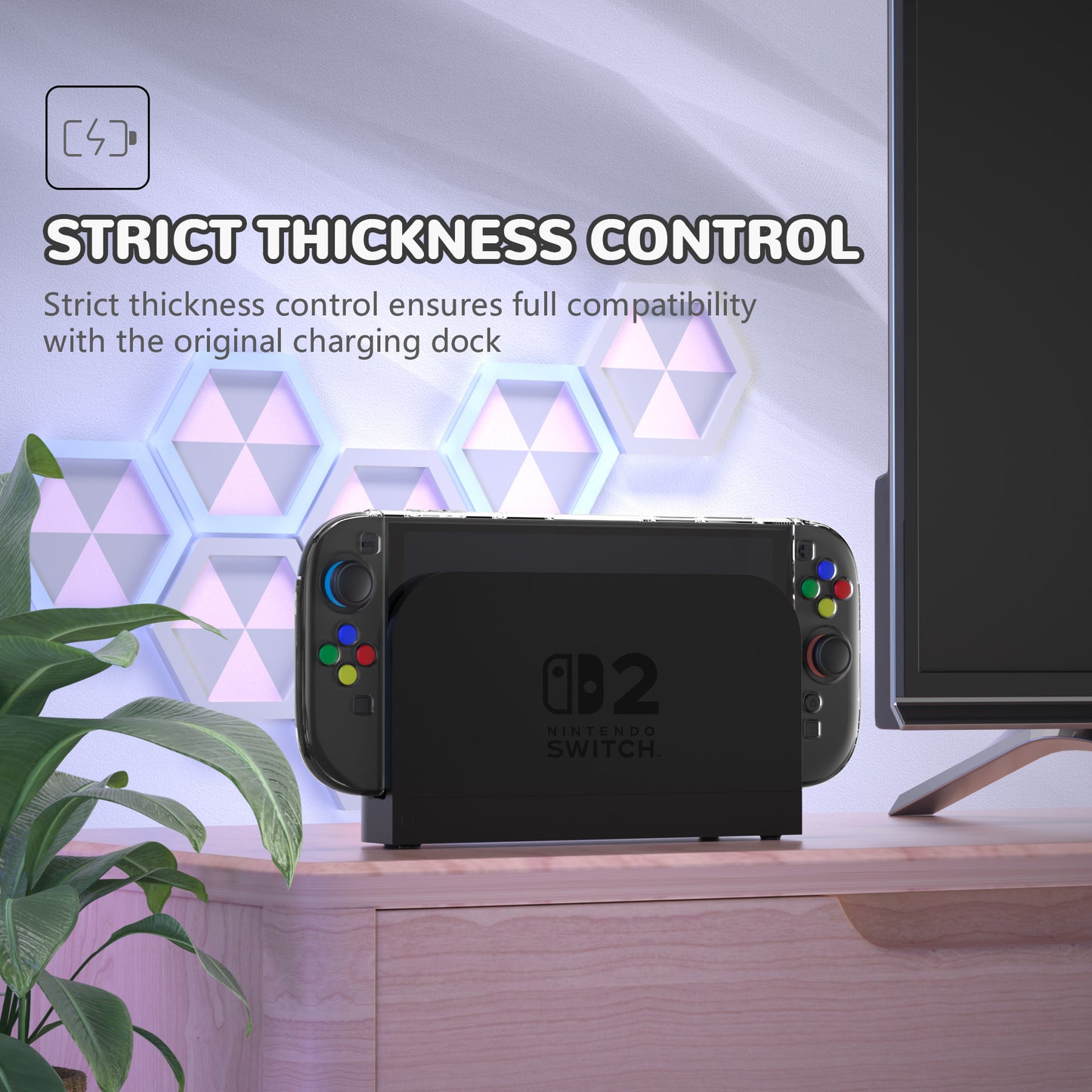 PlayVital クリアシリーズ Switch 2(2025)対応 透明ハードシェルケース ドック対応 傷防止タイプ グリップ付き保護カバー 折りたたみスタンド&親指グリップ付属【クリア】