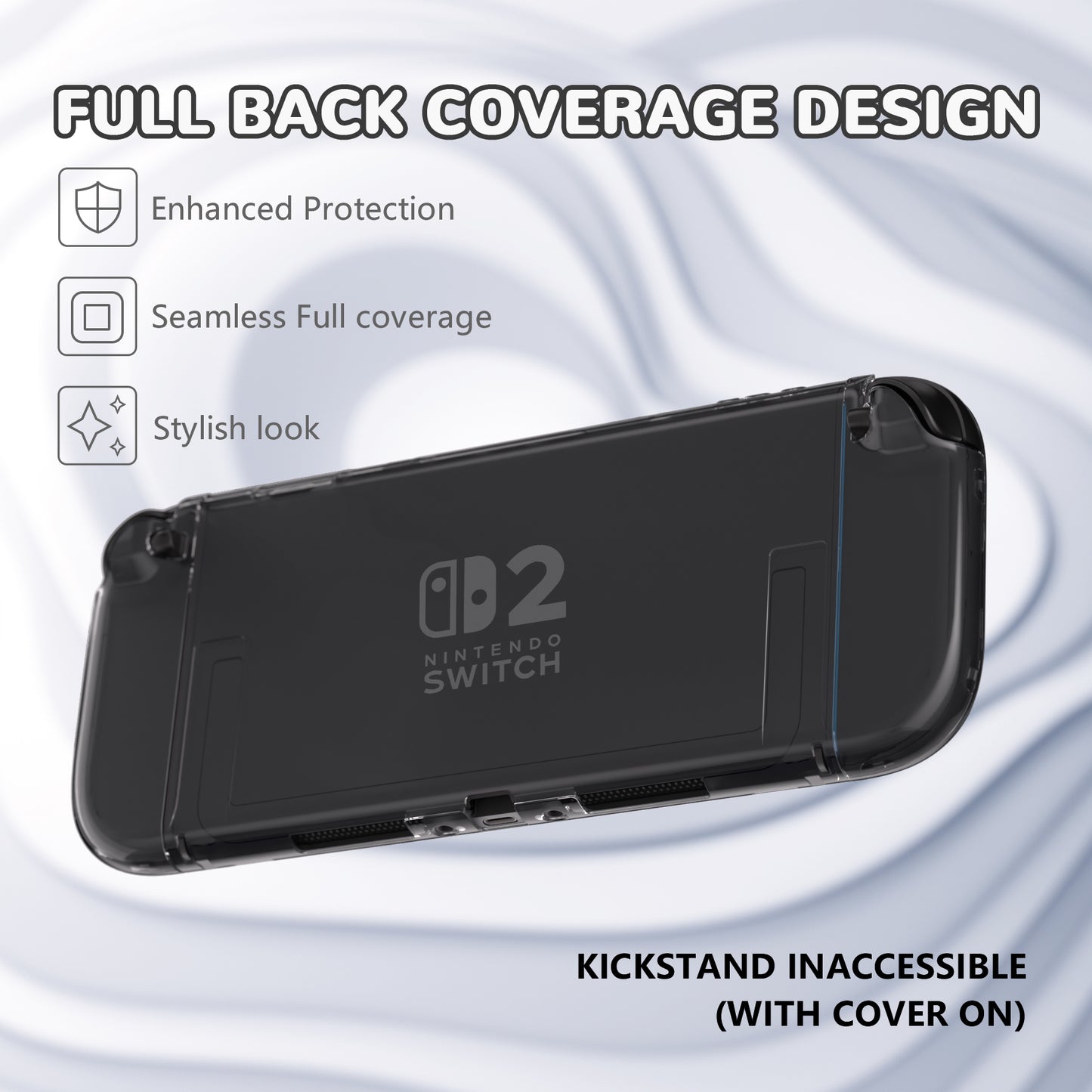 PlayVital クリアシリーズ Switch 2(2025)対応 透明ハードシェルケース ドック対応 傷防止タイプ グリップ付き保護カバー 折りたたみスタンド&親指グリップ付属【クリア】