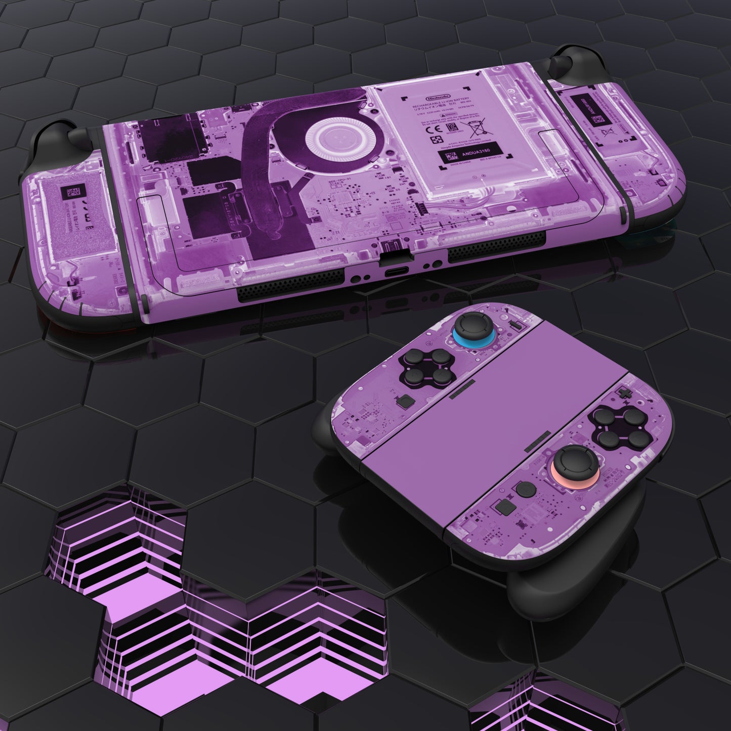 PlayVital Nintendo Switch 2(2025)本体・Joycon対応 フルセット保護ステッカーシール カスタマイズ用ビニールステッカー ドック&グリップスシール付き【パープル・テアダウン】
