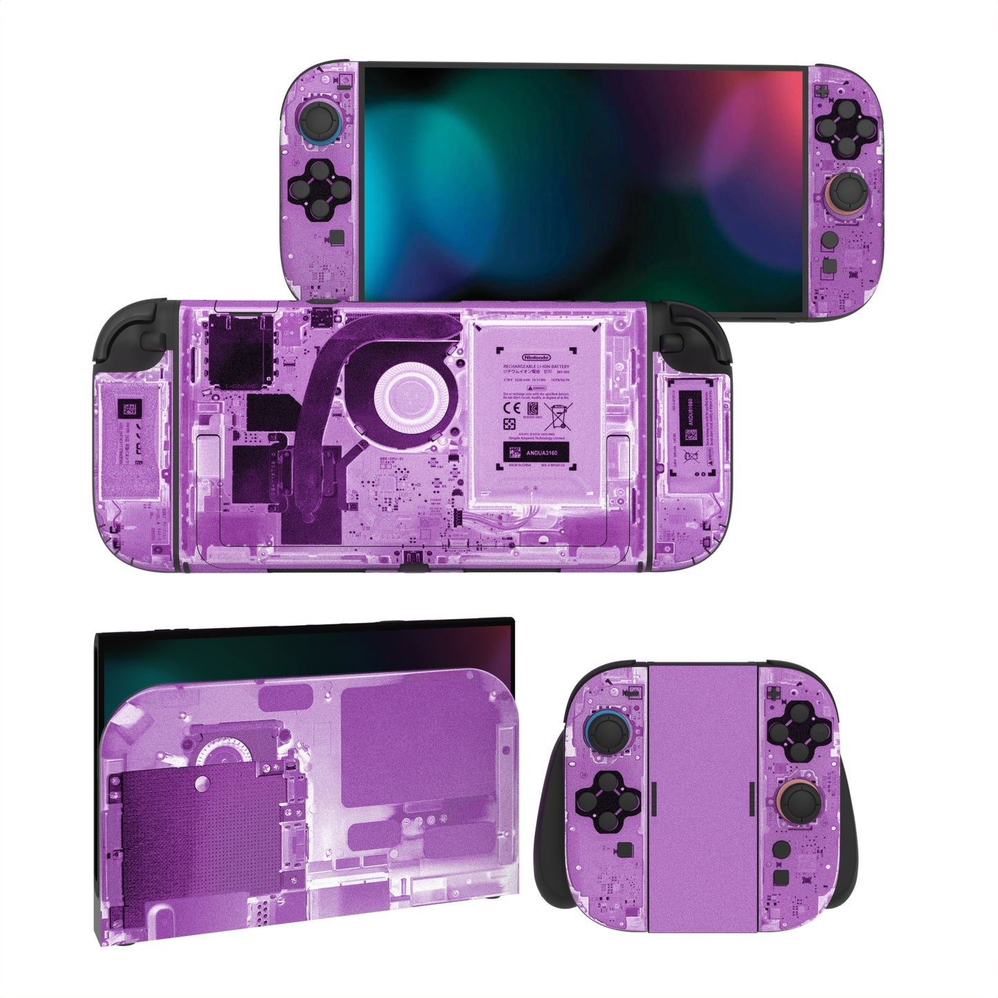 PlayVital Nintendo Switch 2(2025)本体・Joycon対応 フルセット保護ステッカーシール カスタマイズ用ビニールステッカー ドック&グリップスシール付き【パープル・テアダウン】