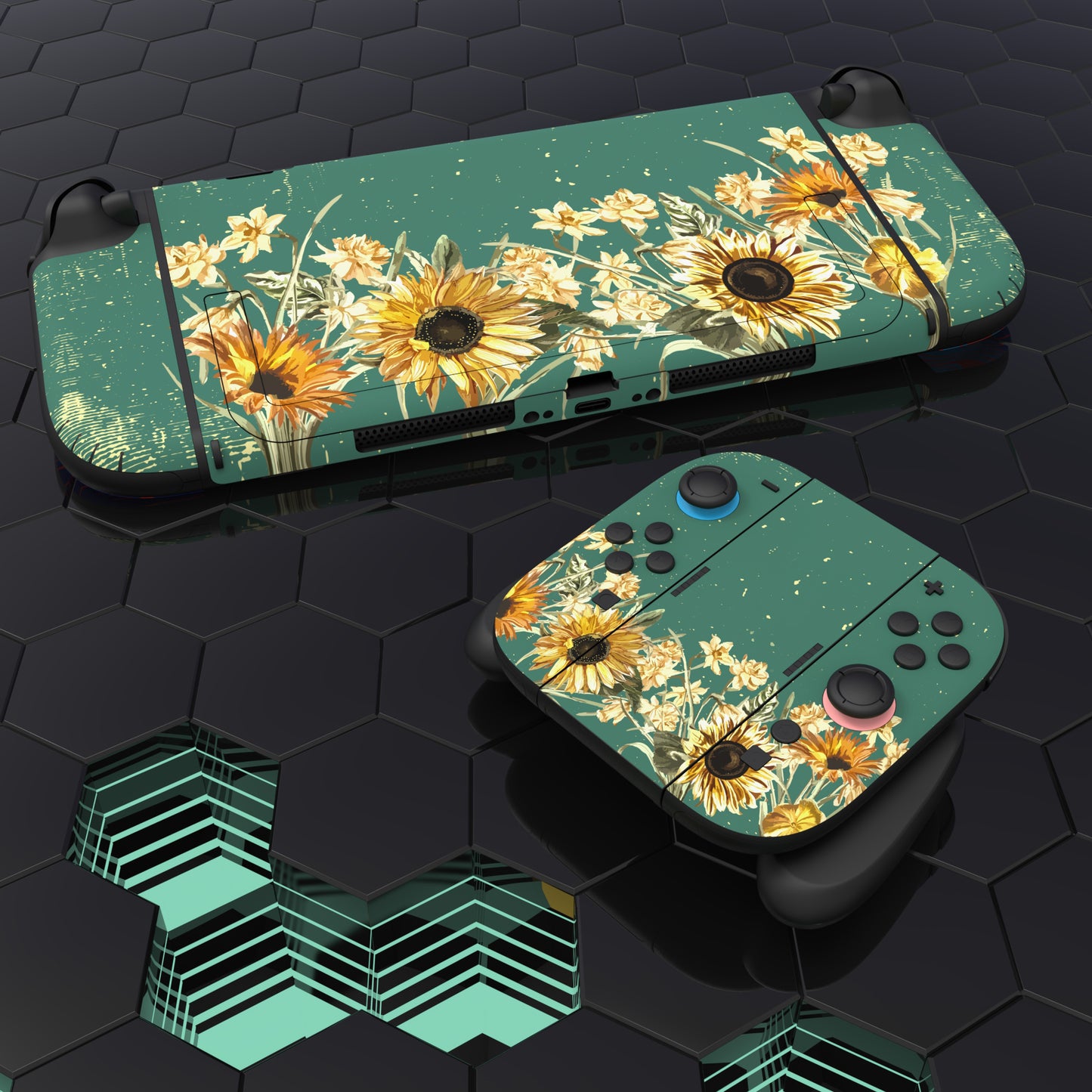 PlayVital Nintendo Switch 2(2025)本体・Joycon対応 フルセット保護ステッカーシール カスタマイズ用ビニールステッカー ドック&グリップスシール付き【向日葵】