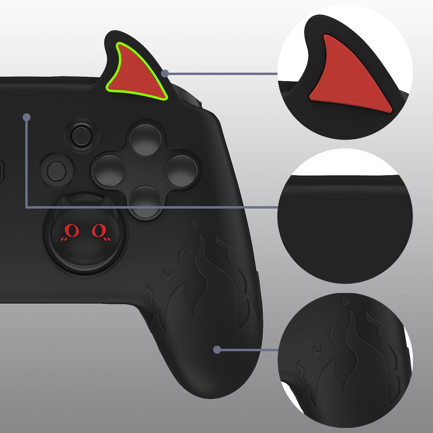 PlayVital かわいいデーモン シリコングリップカバー(サムグリップとステッカー付き) Nintendo Switch Pro コントローラー用【ブラック】