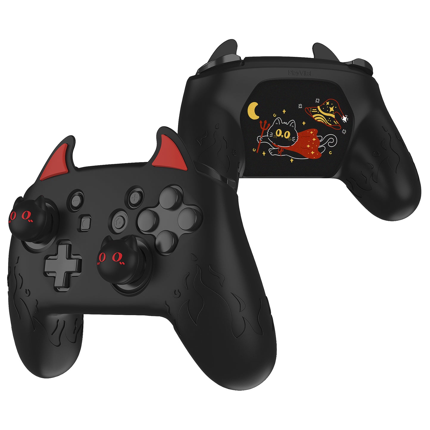 PlayVital かわいいデーモン シリコングリップカバー(サムグリップとステッカー付き) Nintendo Switch Pro コントローラー用【ブラック】
