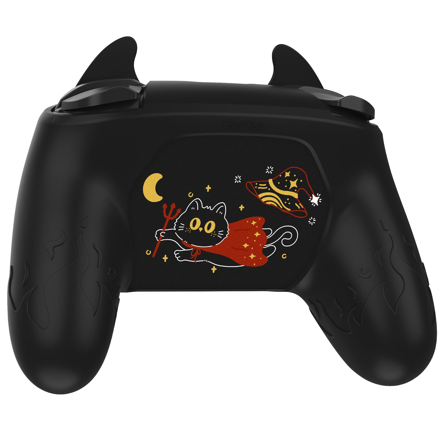 PlayVital かわいいデーモン シリコングリップカバー(サムグリップとステッカー付き) Nintendo Switch Pro コントローラー用【ブラック】