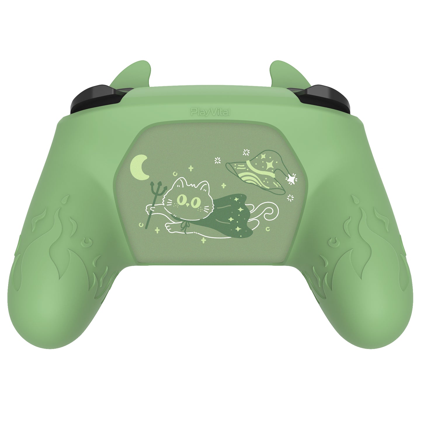 PlayVital かわいいデーモン シリコングリップカバー(サムグリップとステッカー付き) Nintendo Switch Pro コントローラー用【抹茶グリーン】