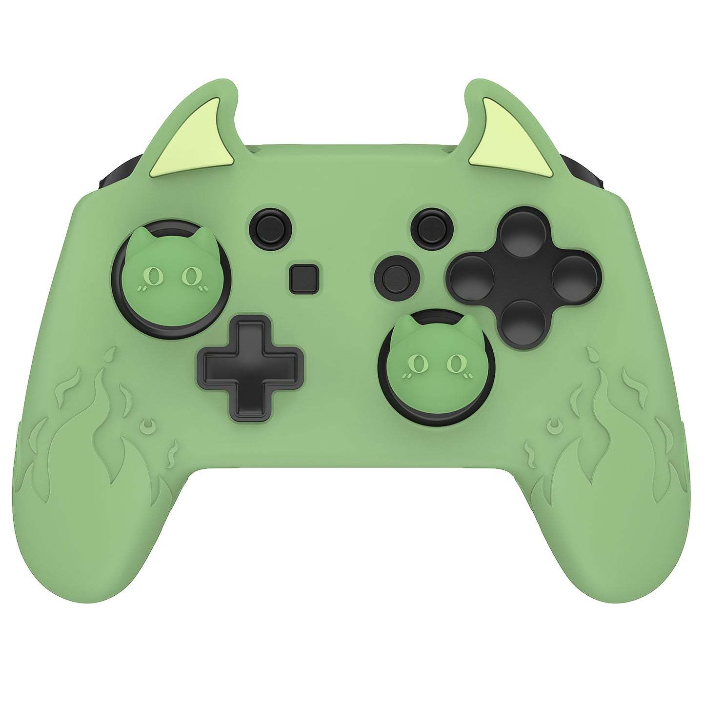 PlayVital かわいいデーモン シリコングリップカバー(サムグリップとステッカー付き) Nintendo Switch Pro コントローラー用【抹茶グリーン】