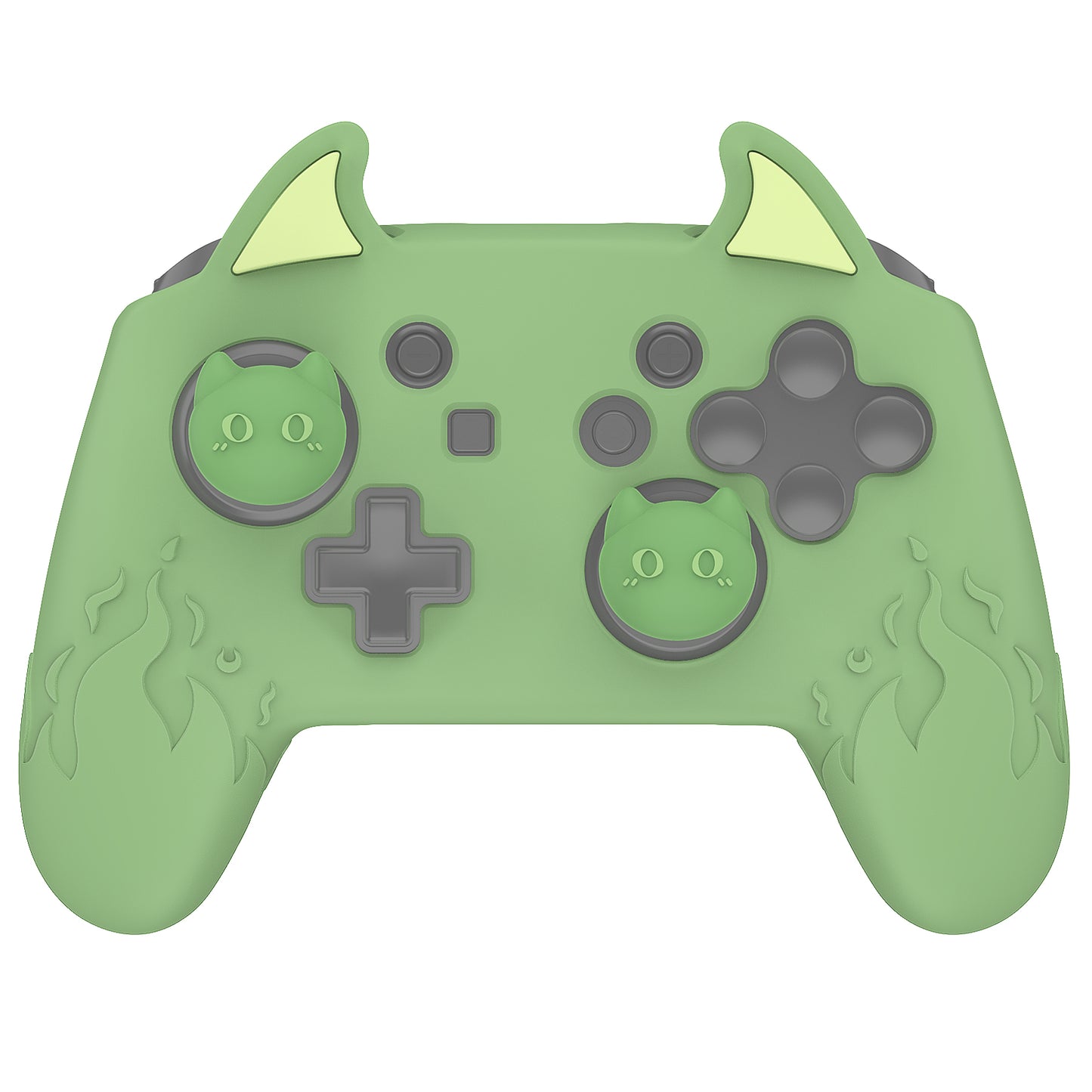 PlayVital かわいいデーモン シリコングリップカバー(サムグリップとステッカー付き) Nintendo Switch Pro コントローラー用【抹茶グリーン】
