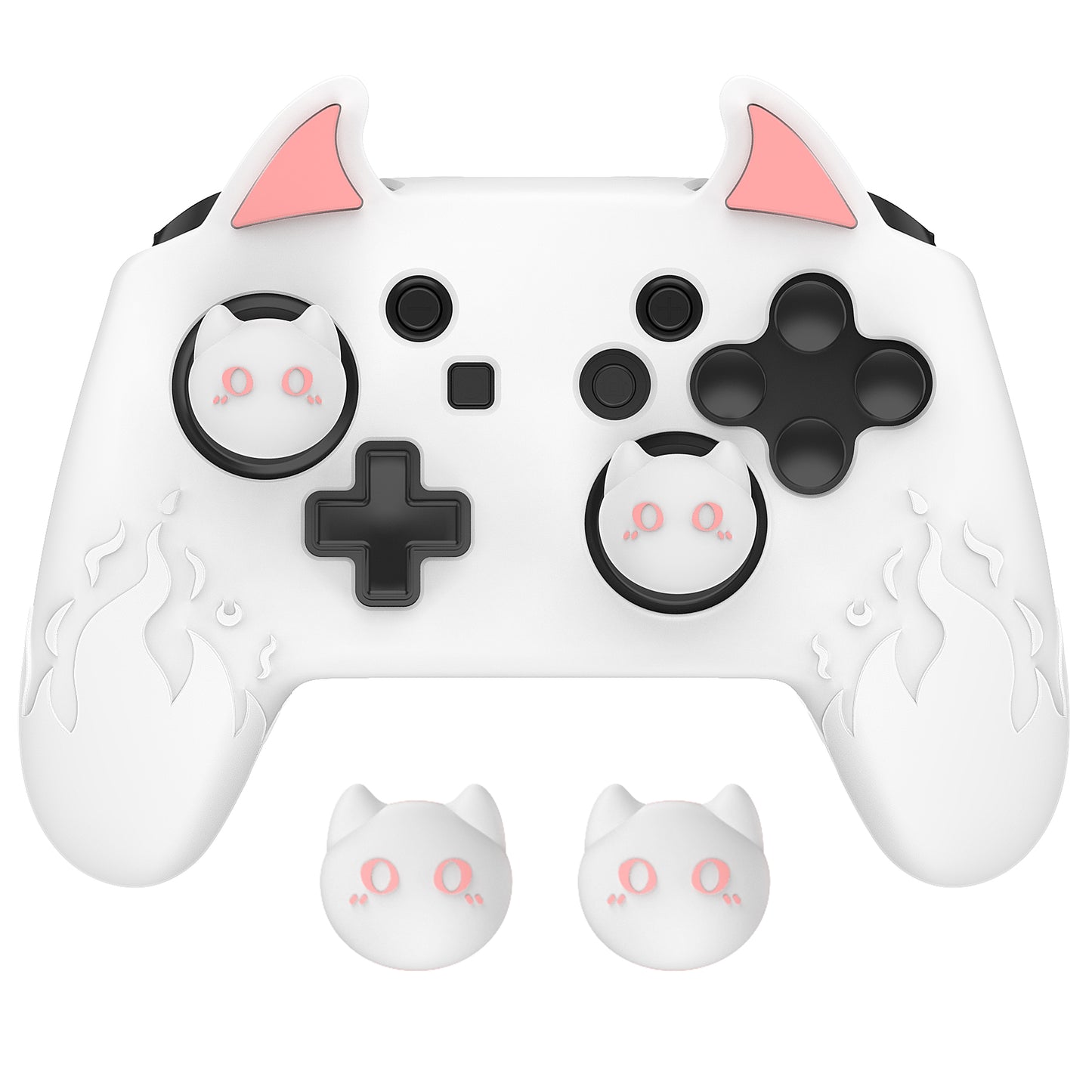 PlayVital かわいいデーモン シリコングリップカバー(サムグリップとステッカー付き) Nintendo Switch Pro コントローラー用【ホワイト】