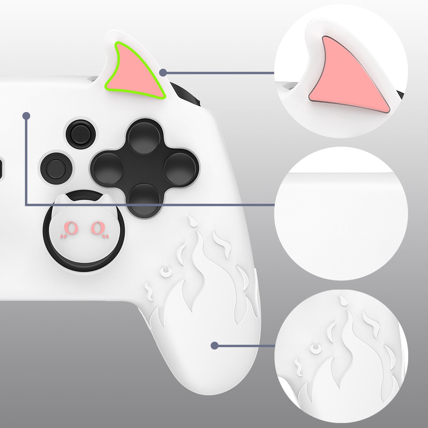 PlayVital かわいいデーモン シリコングリップカバー(サムグリップとステッカー付き) Nintendo Switch Pro コントローラー用【ホワイト】