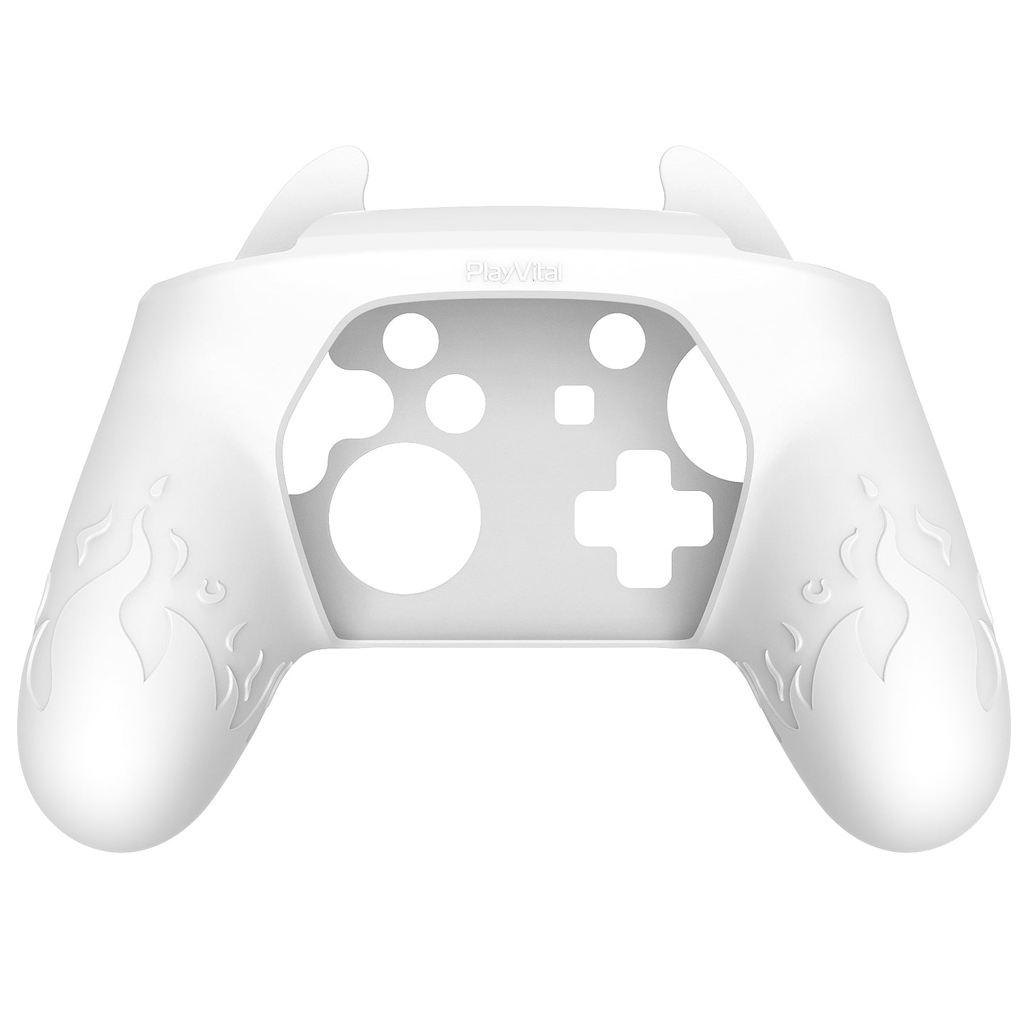 PlayVital かわいいデーモン シリコングリップカバー(サムグリップとステッカー付き) Nintendo Switch Pro コントローラー用【ホワイト】