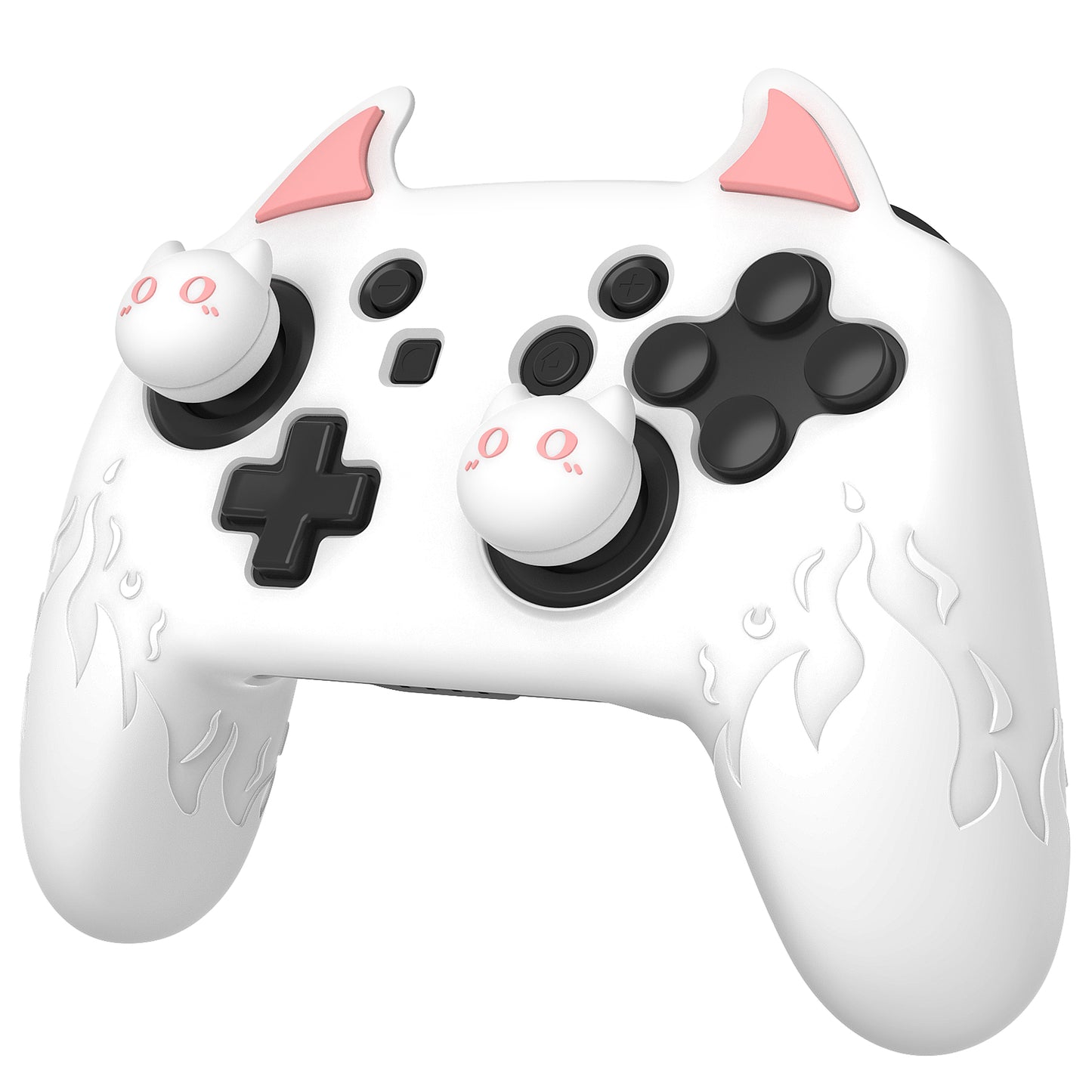 PlayVital かわいいデーモン シリコングリップカバー(サムグリップとステッカー付き) Nintendo Switch Pro コントローラー用【ホワイト】