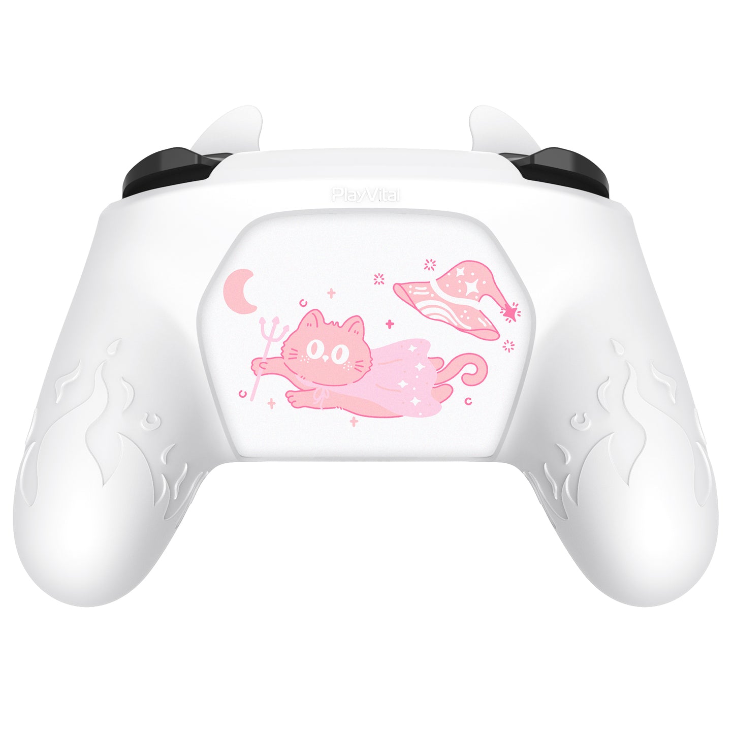 PlayVital かわいいデーモン シリコングリップカバー(サムグリップとステッカー付き) Nintendo Switch Pro コントローラー用【ホワイト】
