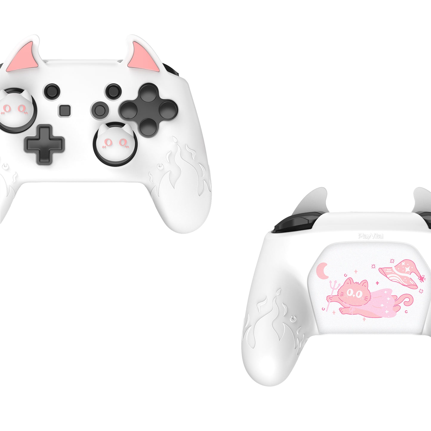 PlayVital かわいいデーモン シリコングリップカバー(サムグリップとステッカー付き) Nintendo Switch Pro コントローラー用【ホワイト】