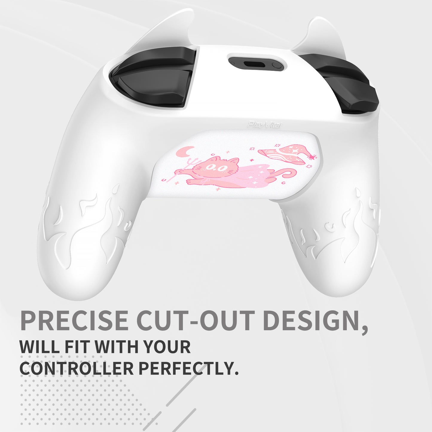 PlayVital かわいいデーモン シリコングリップカバー(サムグリップとステッカー付き) Nintendo Switch Pro コントローラー用【ホワイト】