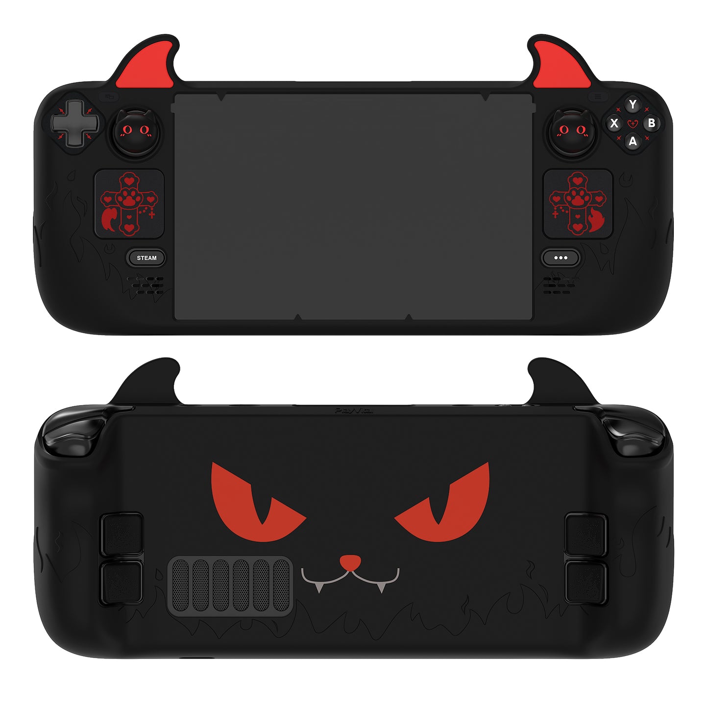 PlayVital キュートデーモンプロテクティブケース(サムグリップキャップ付き) スチームデッキLCD&OLED用【ブラック】