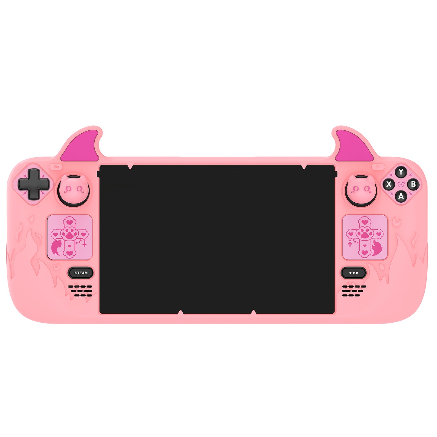 PlayVital キュートデーモンプロテクティブケース(サムグリップキャップ付き) スチームデッキLCD&OLED用【ピンク】