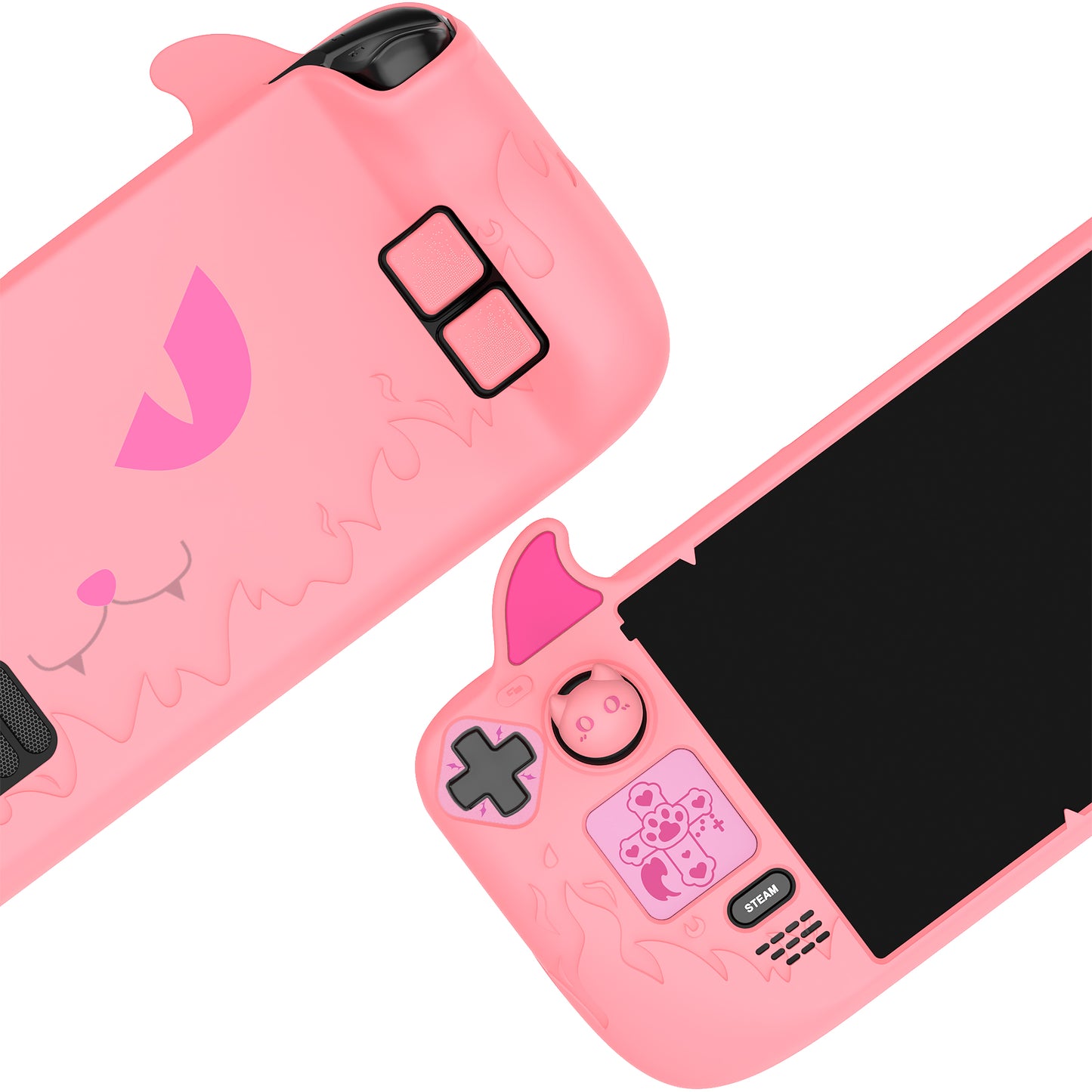 PlayVital キュートデーモンプロテクティブケース(サムグリップキャップ付き) スチームデッキLCD&OLED用【ピンク】