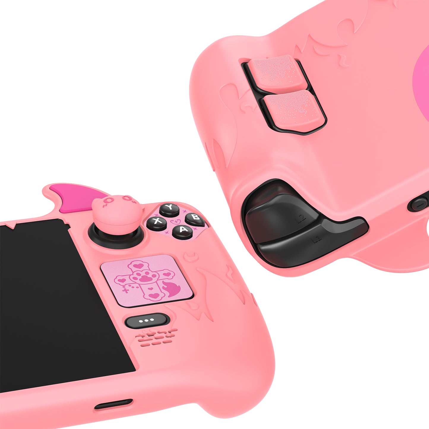 PlayVital キュートデーモンプロテクティブケース(サムグリップキャップ付き) スチームデッキLCD&OLED用【ピンク】