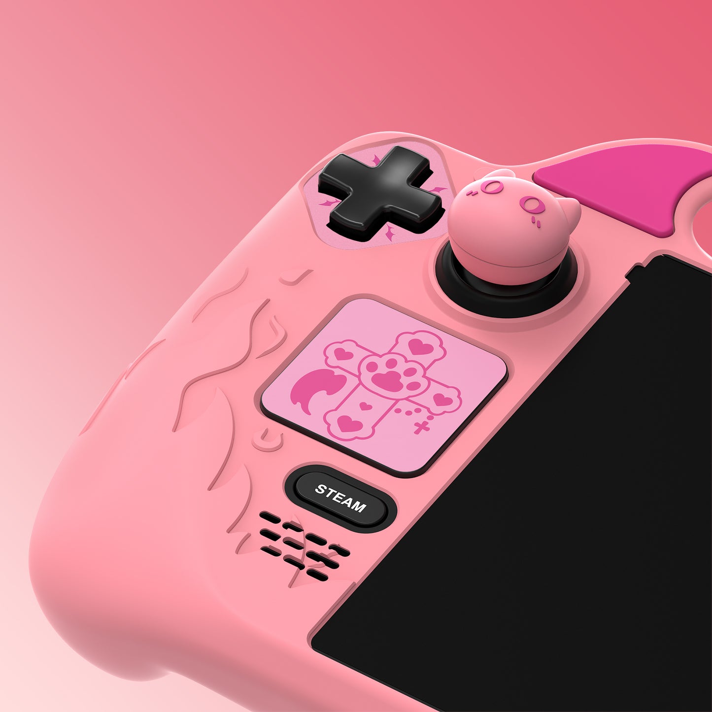 PlayVital キュートデーモンプロテクティブケース(サムグリップキャップ付き) スチームデッキLCD&OLED用【ピンク】