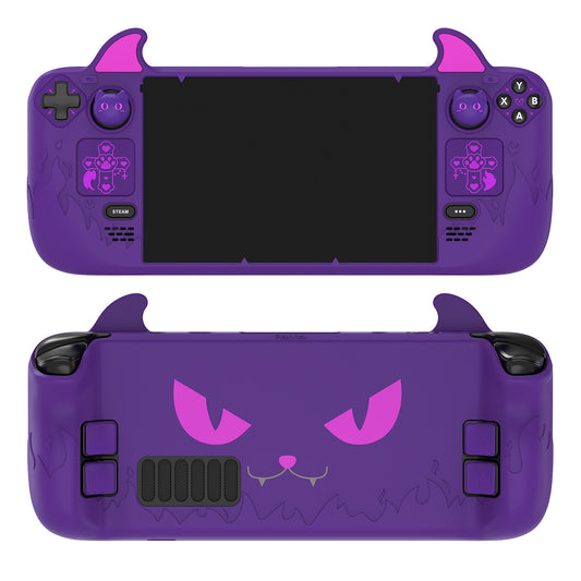 PlayVital Steam Deck LCD&OLED対応可愛い悪魔風保護カバーサムグリップキャップ&トラックパッドステッカー&バックボタン強化セット付属 耐衝撃【パープル】