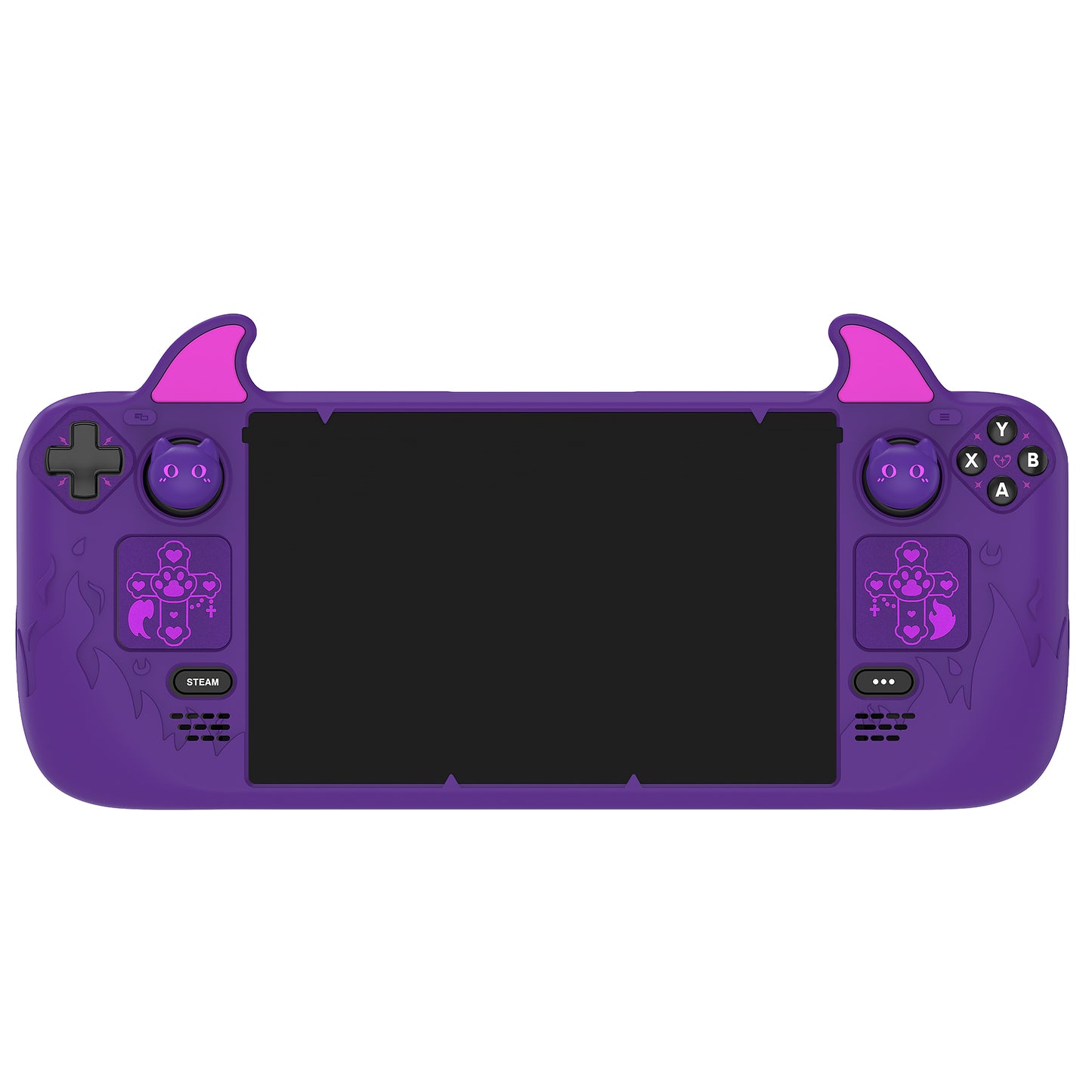PlayVital Steam Deck LCD&OLED対応可愛い悪魔風保護カバーサムグリップキャップ&トラックパッドステッカー&バックボタン強化セット付属 耐衝撃【パープル】