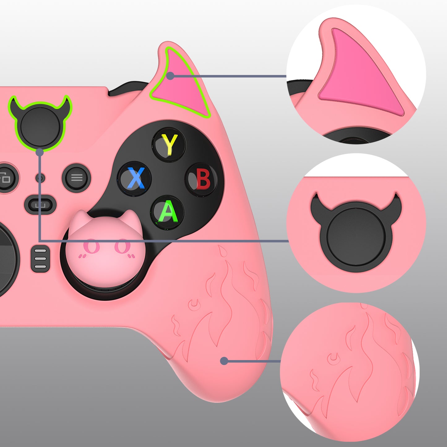 PlayVital かわいいデーモン シリコンケースカバー(サムグリップキャップ付き) Xbox Elite Series 2 コントローラー& Xbox Elite Series 2 コアコントローラー用【ピンク】