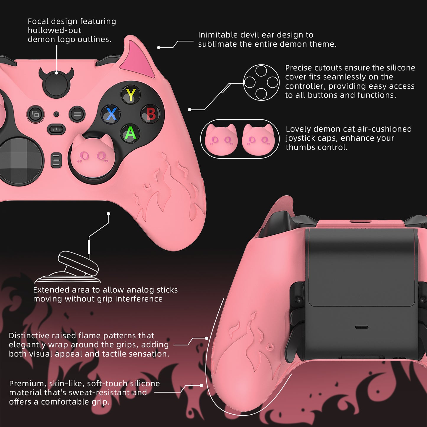 PlayVital かわいいデーモン シリコンケースカバー(サムグリップキャップ付き) Xbox Elite Series 2 コントローラー& Xbox Elite Series 2 コアコントローラー用【ピンク】