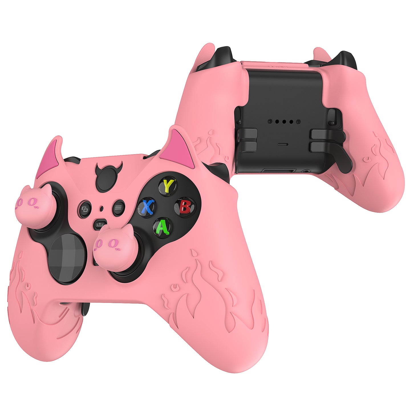 PlayVital かわいいデーモン シリコンケースカバー(サムグリップキャップ付き) Xbox Elite Series 2 コントローラー& Xbox Elite Series 2 コアコントローラー用【ピンク】