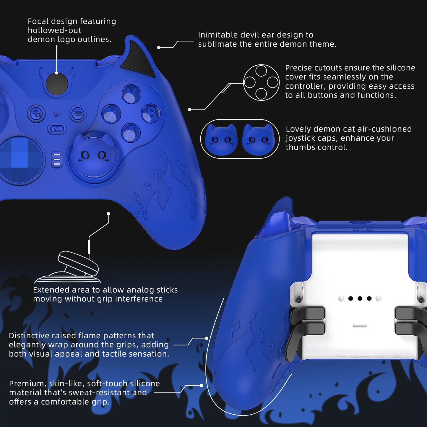 PlayVital かわいいデーモン シリコンケースカバー(サムグリップキャップ付き) Xbox Elite Series 2 コントローラー& Xbox Elite Series 2 コアコントローラー用【ブルー】