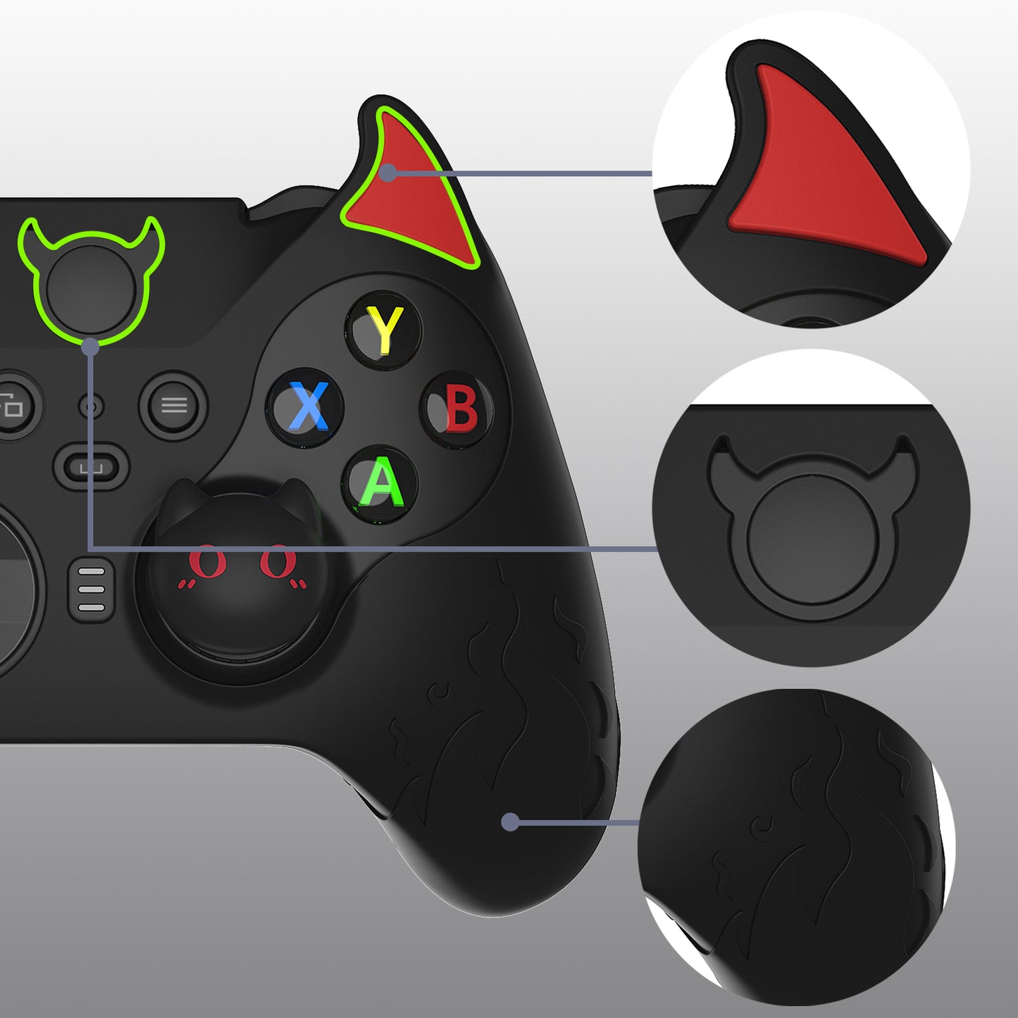 PlayVital かわいいデーモン シリコンケースカバー(サムグリップキャップ付き) Xbox Elite Series 2 コントローラー& Xbox Elite Series 2 コアコントローラー用【ブラック】
