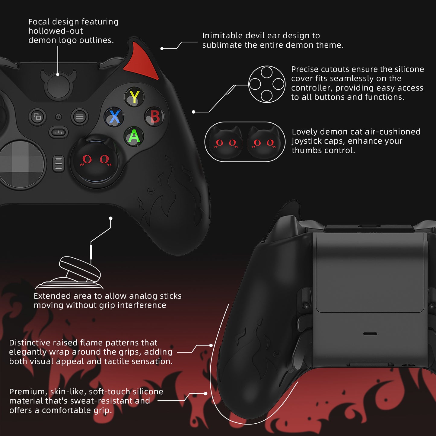 PlayVital かわいいデーモン シリコンケースカバー(サムグリップキャップ付き) Xbox Elite Series 2 コントローラー& Xbox Elite Series 2 コアコントローラー用【ブラック】