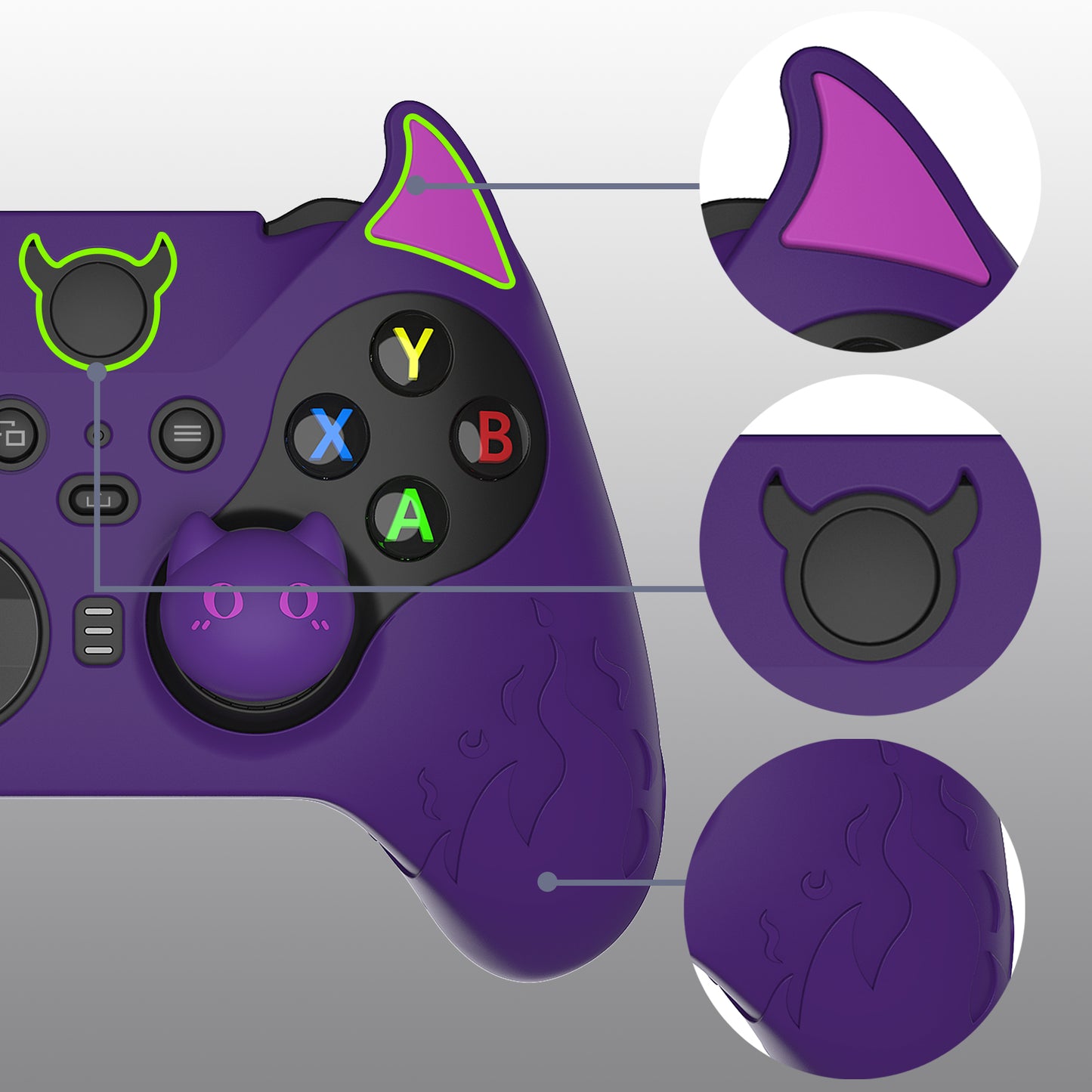 PlayVital かわいいデーモン シリコンケースカバー(サムグリップキャップ付き) Xbox Elite Series 2 コントローラー& Xbox Elite Series 2 コアコントローラー用【パープル】