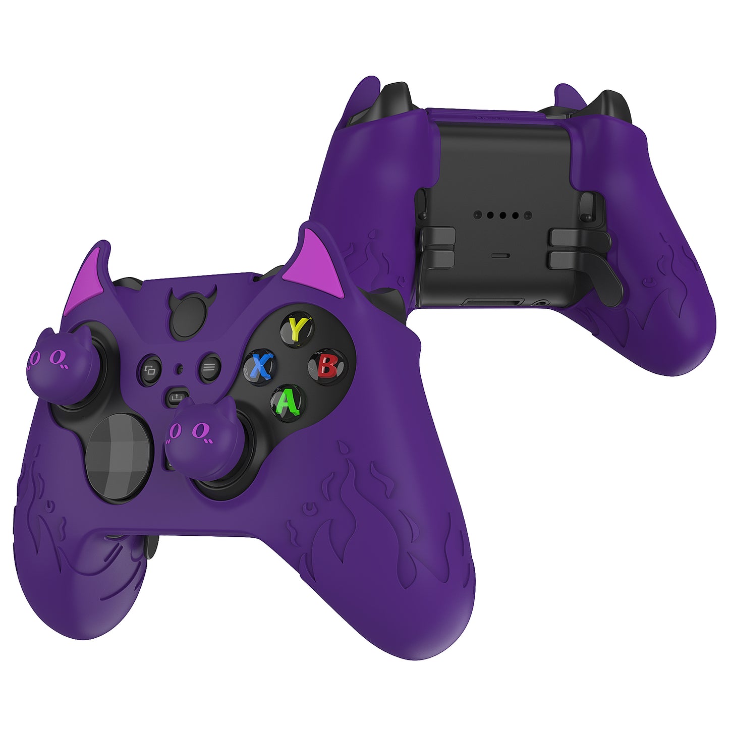 PlayVital かわいいデーモン シリコンケースカバー(サムグリップキャップ付き) Xbox Elite Series 2 コントローラー& Xbox Elite Series 2 コアコントローラー用【パープル】