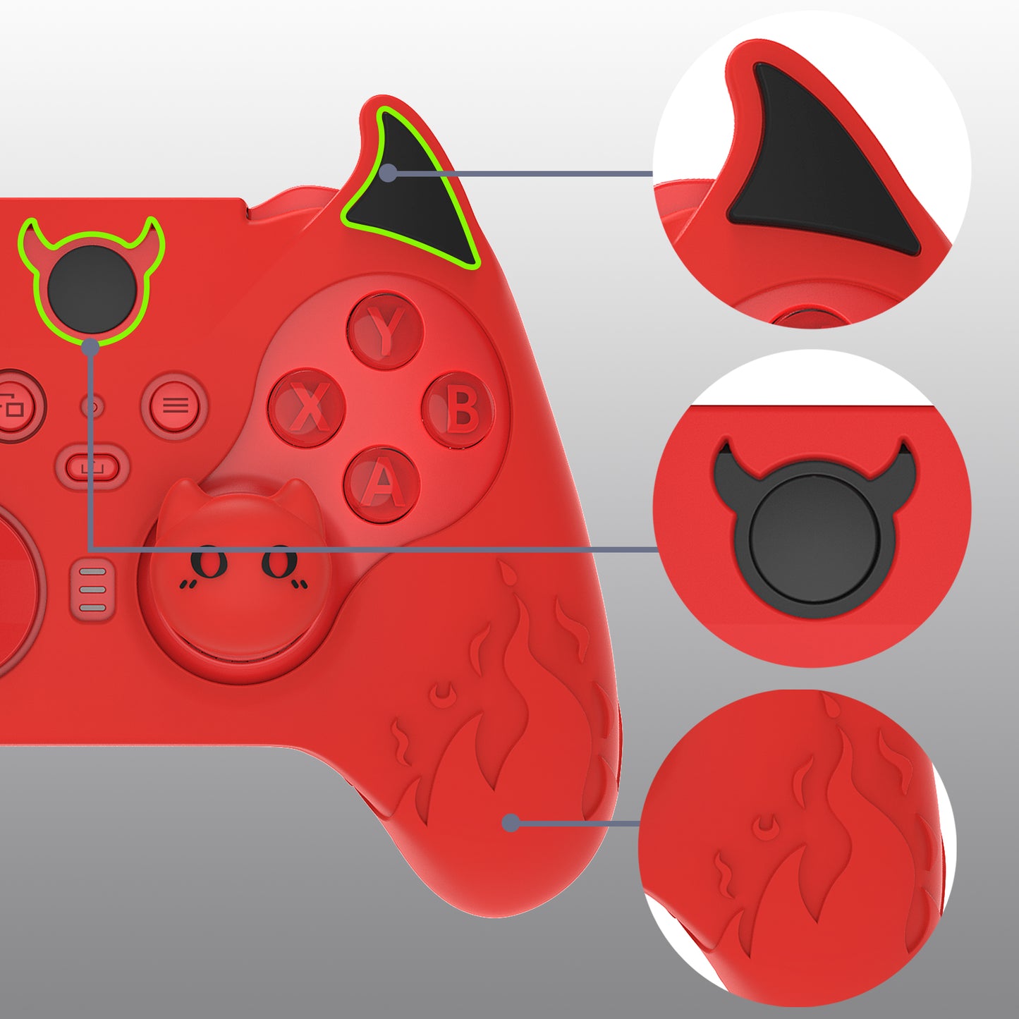 PlayVital かわいいデーモン シリコンケースカバー(サムグリップキャップ付き) Xbox Elite Series 2 コントローラー& Xbox Elite Series 2 コアコントローラー用【レッド】