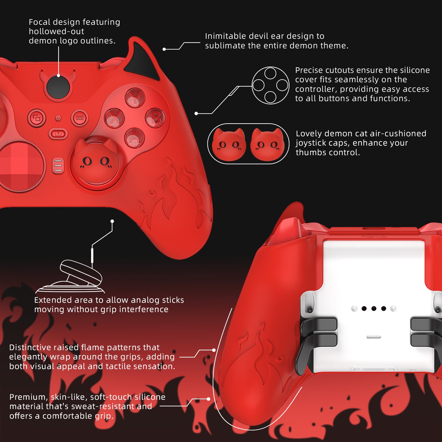 PlayVital かわいいデーモン シリコンケースカバー(サムグリップキャップ付き) Xbox Elite Series 2 コントローラー& Xbox Elite Series 2 コアコントローラー用【レッド】