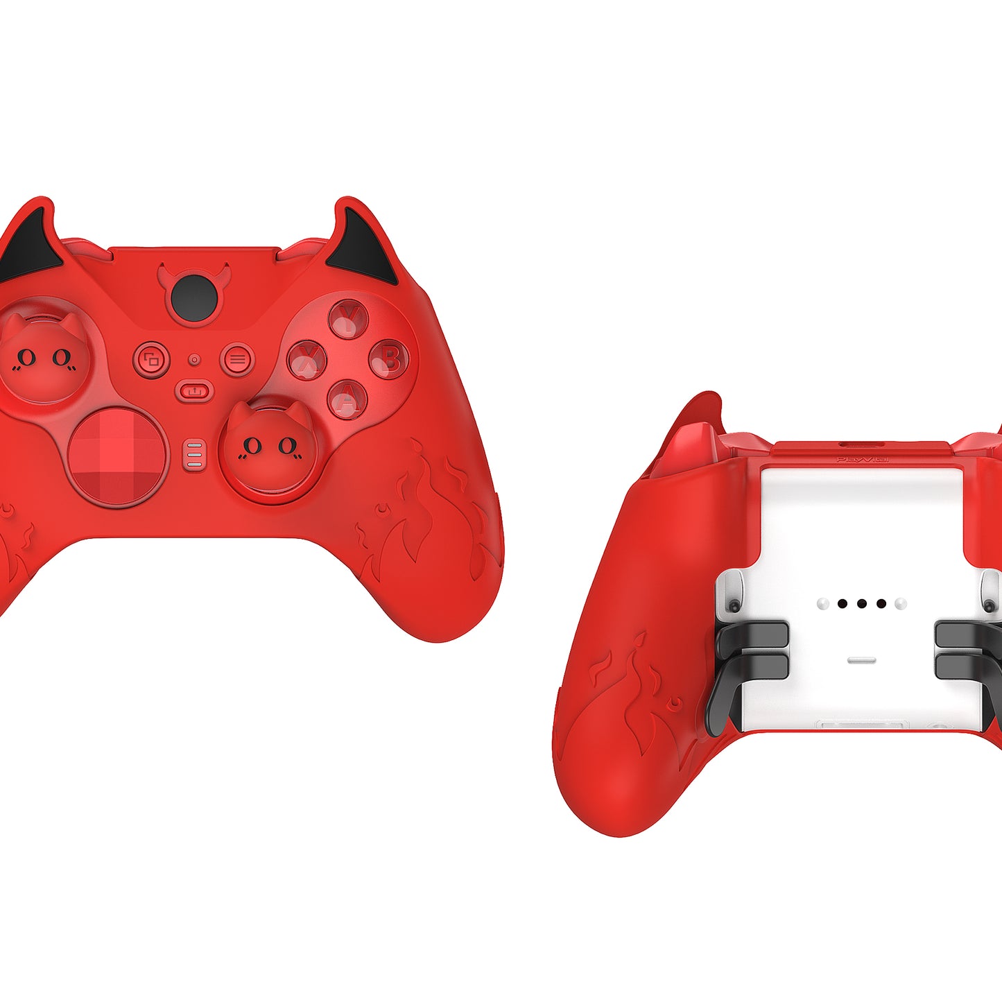 PlayVital かわいいデーモン シリコンケースカバー(サムグリップキャップ付き) Xbox Elite Series 2 コントローラー& Xbox Elite Series 2 コアコントローラー用【レッド】