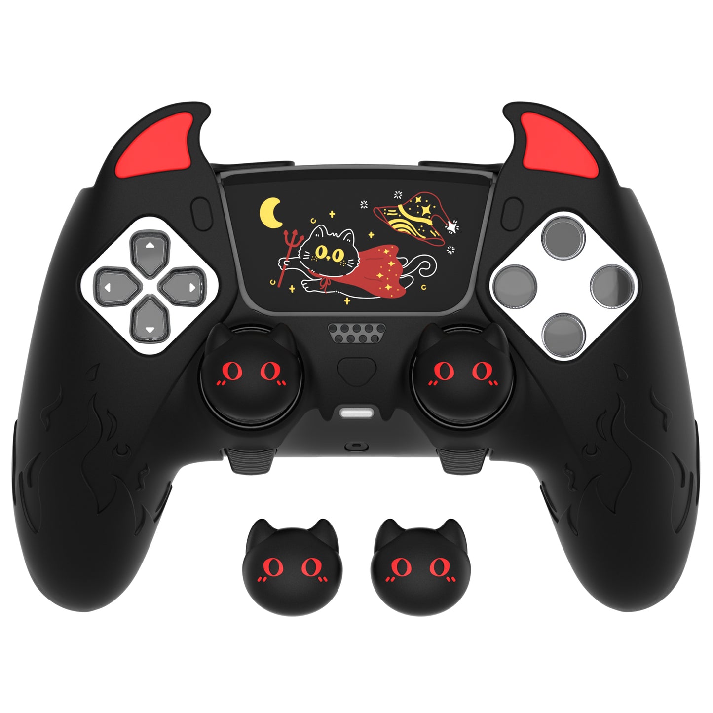PlayVital キュートデーモン シリコンカバー(タッチパッドステッカー&サムグリップキャップ付き)PS5 Edge コントローラー用【ブラック】
