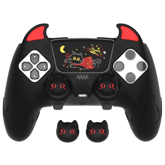 PlayVital キュートデーモン シリコンカバー(タッチパッドステッカー&サムグリップキャップ付き)PS5 Edge コントローラー用【ブラック】