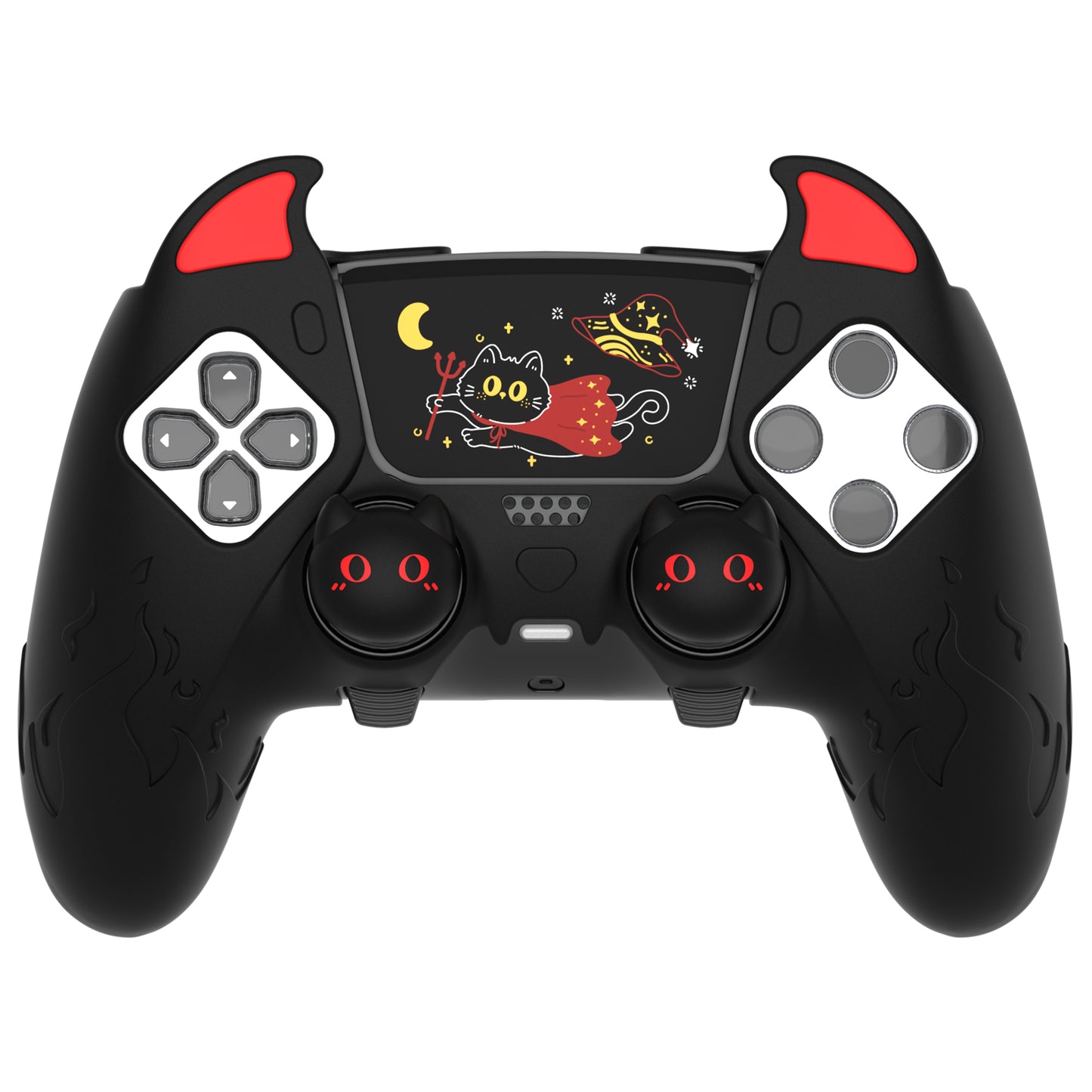 PlayVital キュートデーモン シリコンカバー(タッチパッドステッカー&サムグリップキャップ付き)PS5 Edge コントローラー用【ブラック】