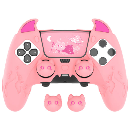 PlayVital キュートデーモン シリコンカバー(タッチパッドステッカー&サムグリップキャップ付き)PS5 Edge コントローラー用【ピンク】