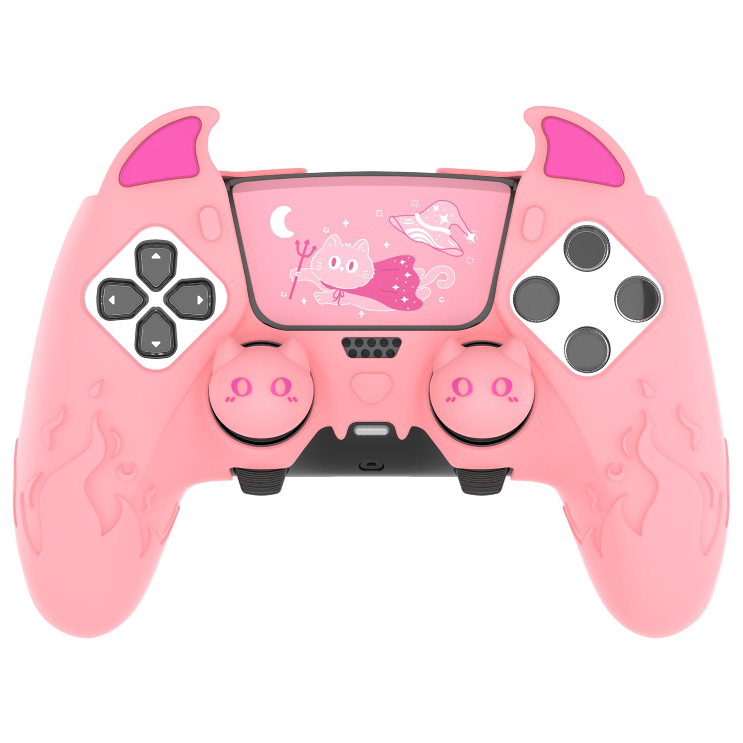 PlayVital キュートデーモン シリコンカバー(タッチパッドステッカー&サムグリップキャップ付き)PS5 Edge コントローラー用【ピンク】