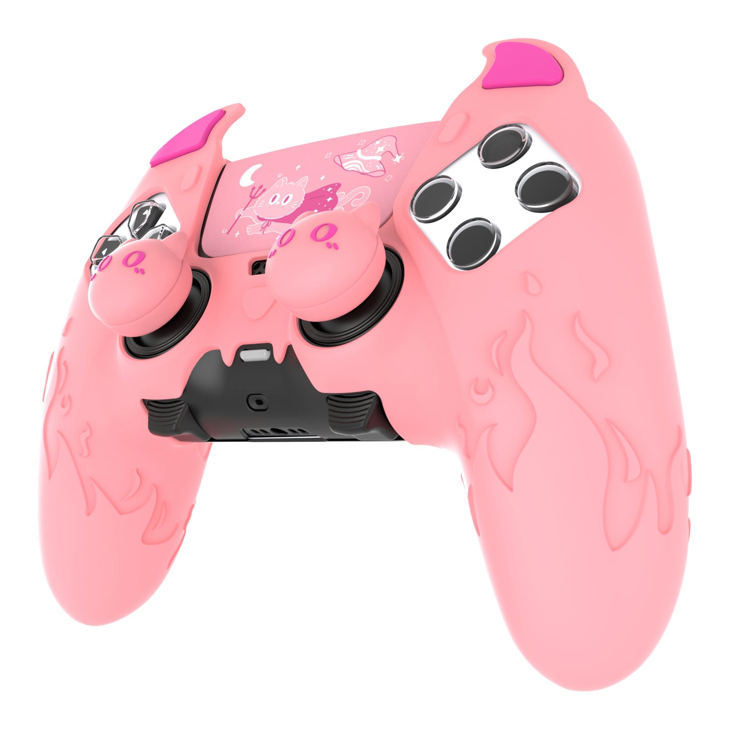 PlayVital キュートデーモン シリコンカバー(タッチパッドステッカー&サムグリップキャップ付き)PS5 Edge コントローラー用【ピンク】