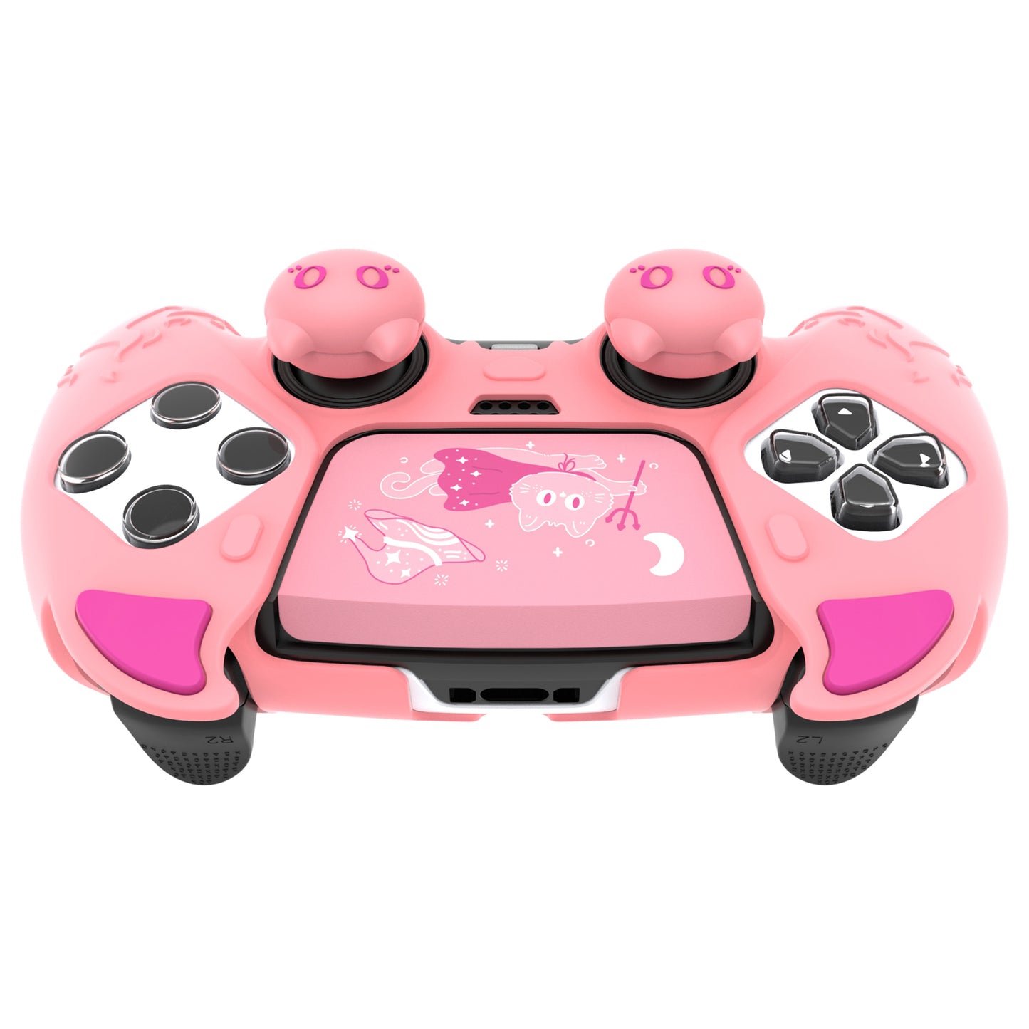 PlayVital キュートデーモン シリコンカバー(タッチパッドステッカー&サムグリップキャップ付き)PS5 Edge コントローラー用【ピンク】