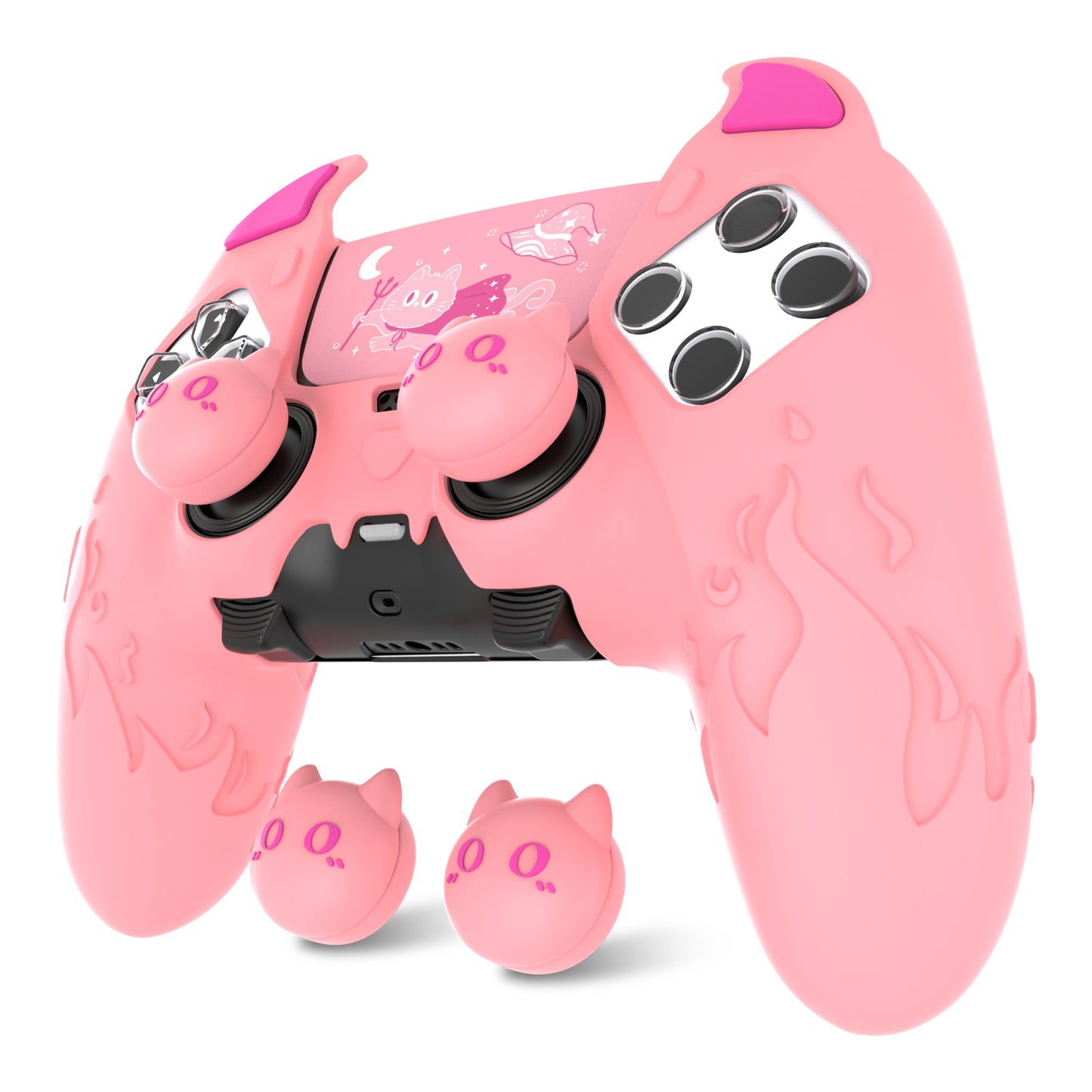 PlayVital キュートデーモン シリコンカバー(タッチパッドステッカー&サムグリップキャップ付き)PS5 Edge コントローラー用【ピンク】