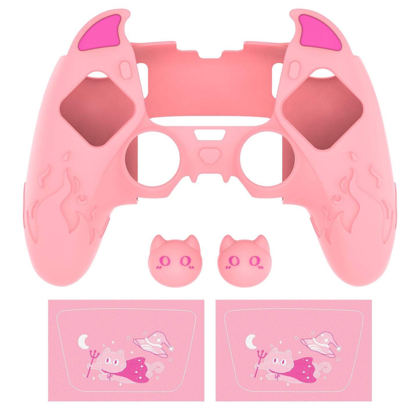 PlayVital キュートデーモン シリコンカバー(タッチパッドステッカー&サムグリップキャップ付き)PS5 Edge コントローラー用【ピンク】