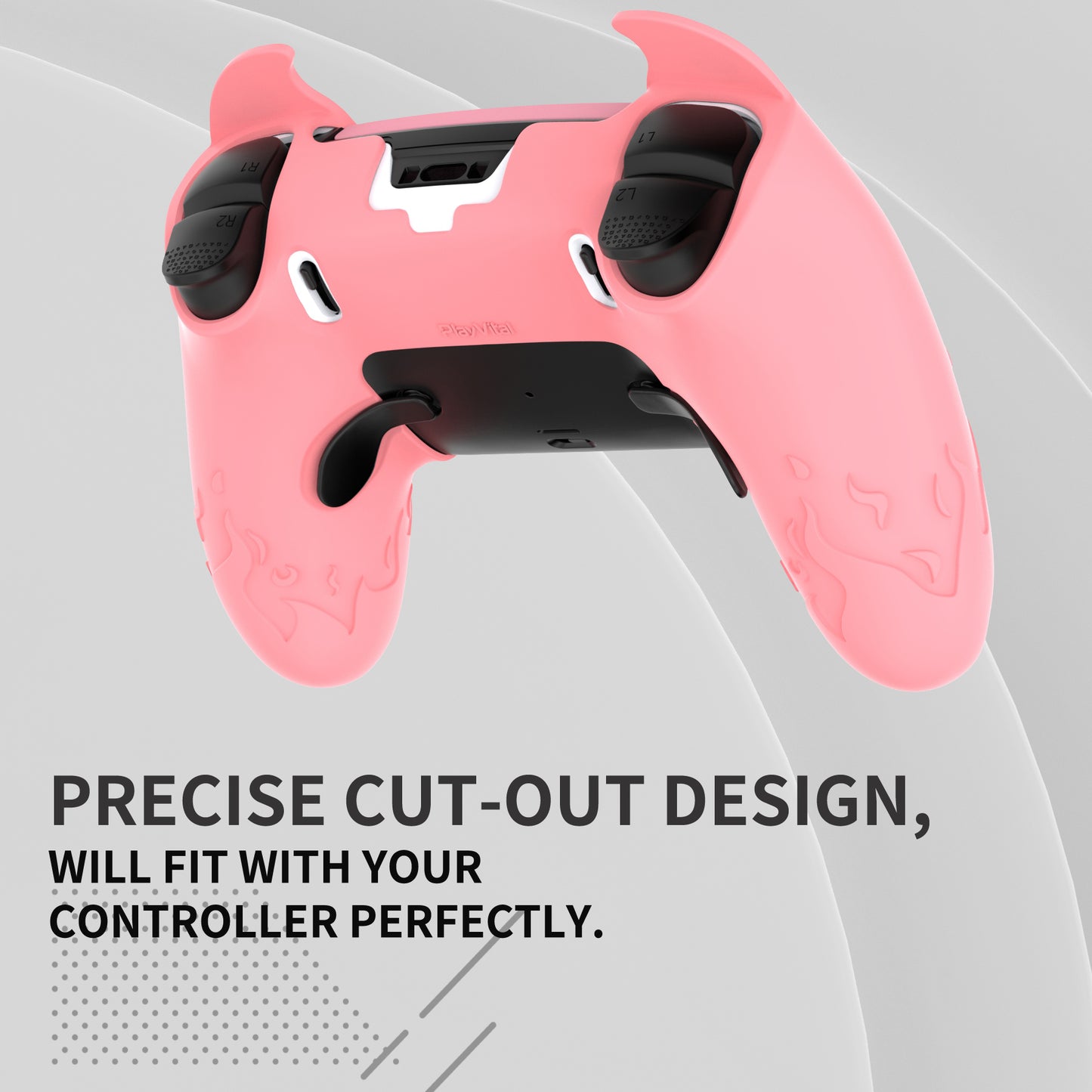 PlayVital キュートデーモン シリコンカバー(タッチパッドステッカー&サムグリップキャップ付き)PS5 Edge コントローラー用【ピンク】