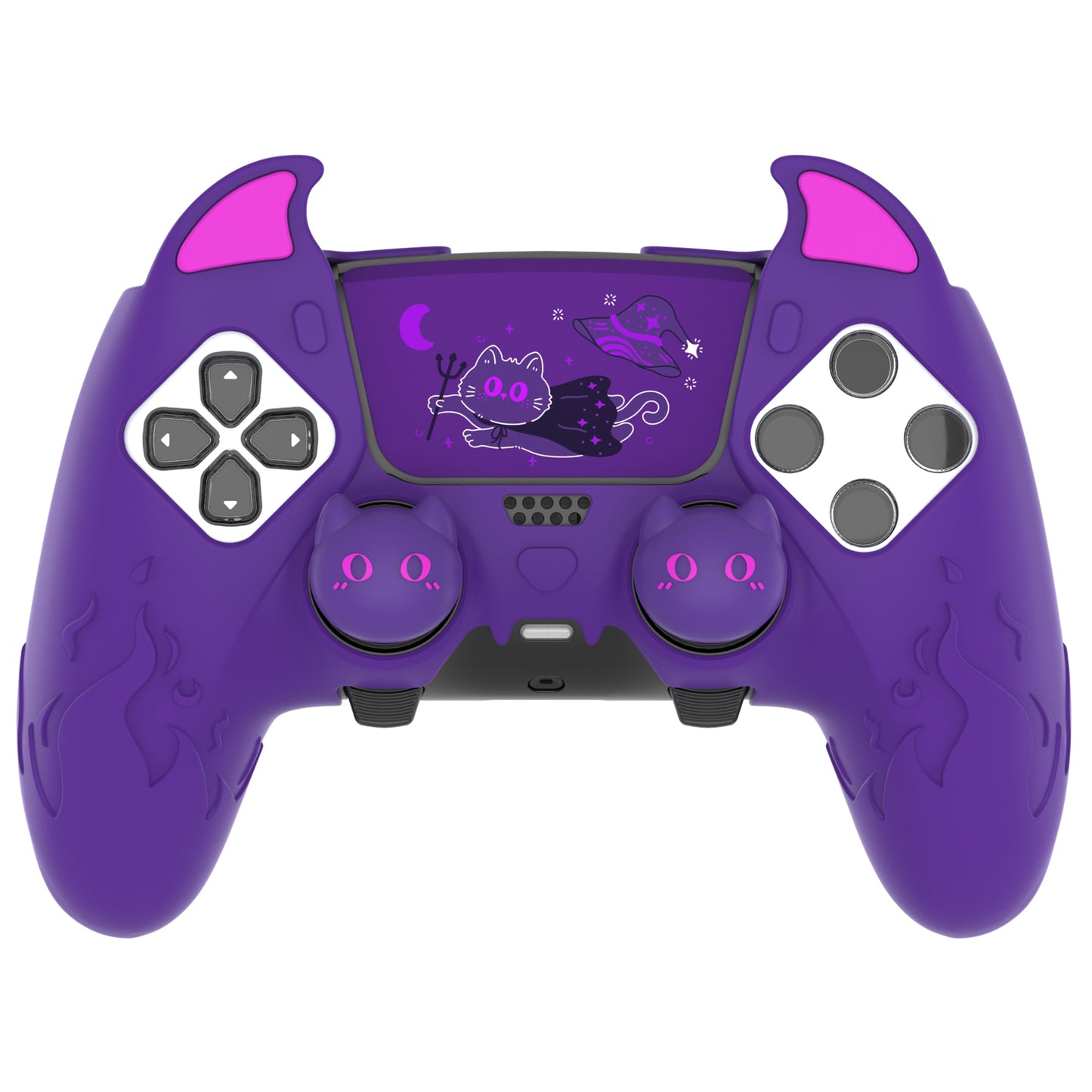 PlayVital キュートデーモン シリコンカバー(タッチパッドステッカー&サムグリップキャップ付き)PS5 Edge コントローラー用【パープル】